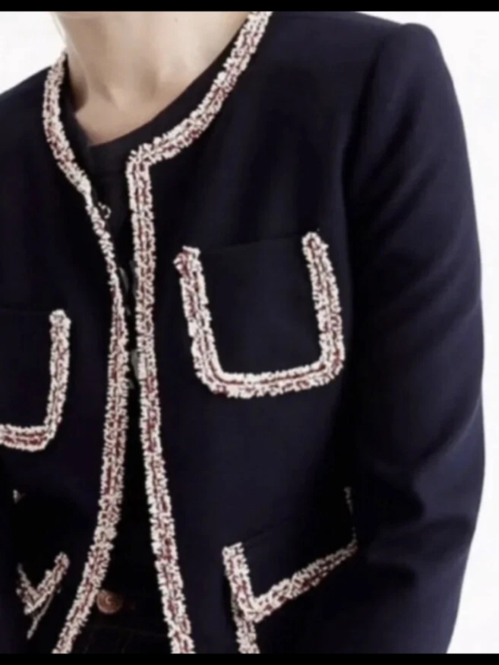 J.Crew Navy Women's Blazer With Red/white Fringe Trim - Size 2